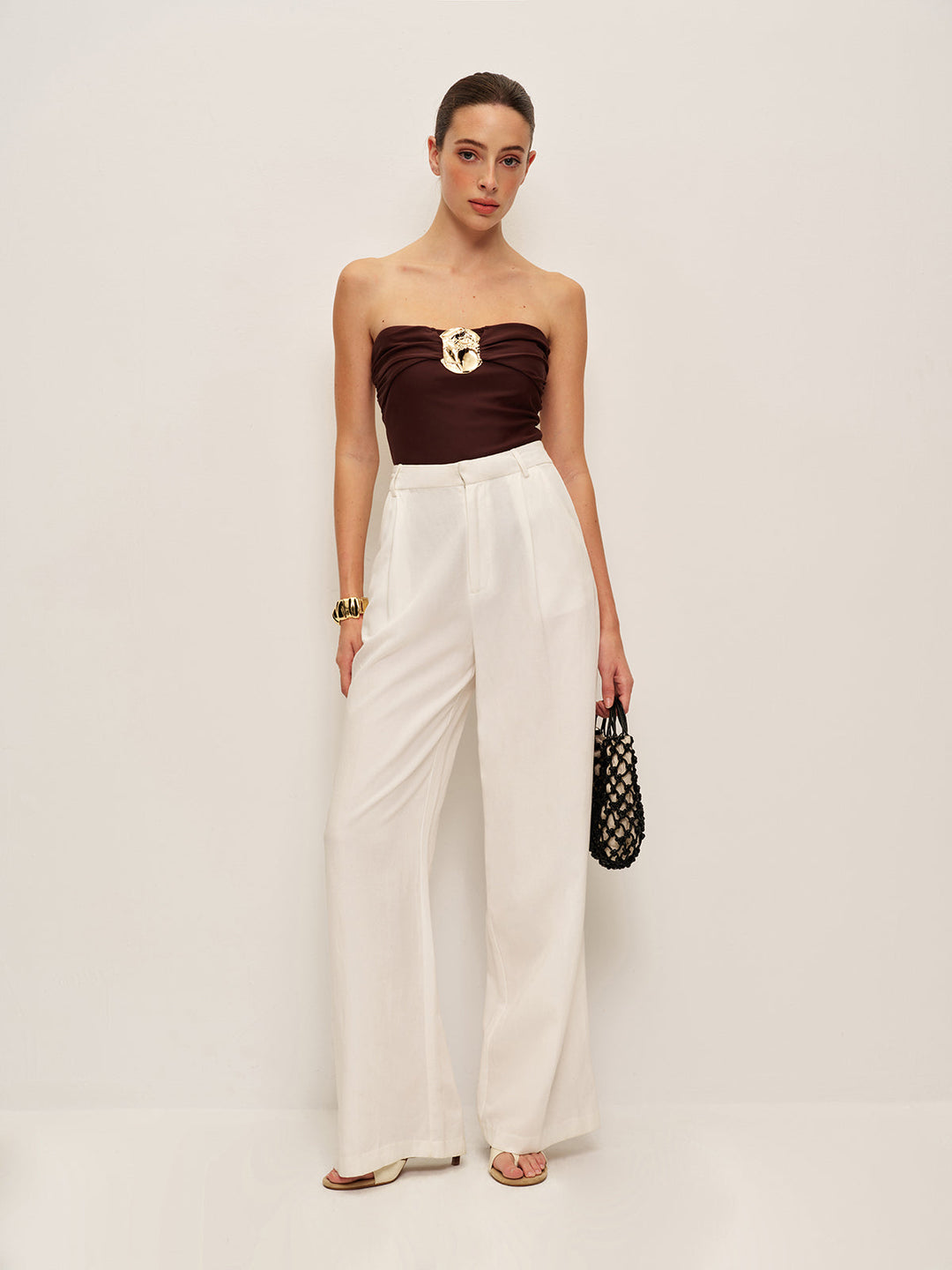 Metal Detaylı Büküm Ön Tek Parça Mayo