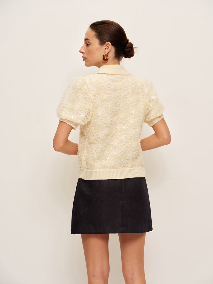 Payet İşlemeli Dantel Örgü Hırka