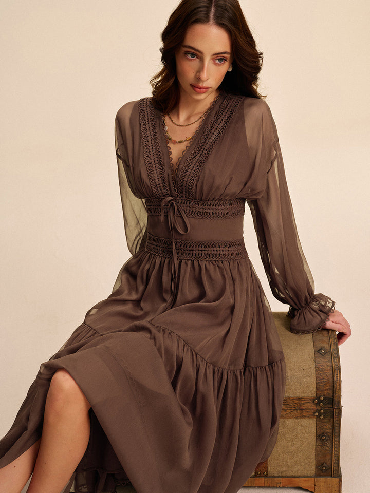 Boho Yari Şeffaf Şifon Elbise