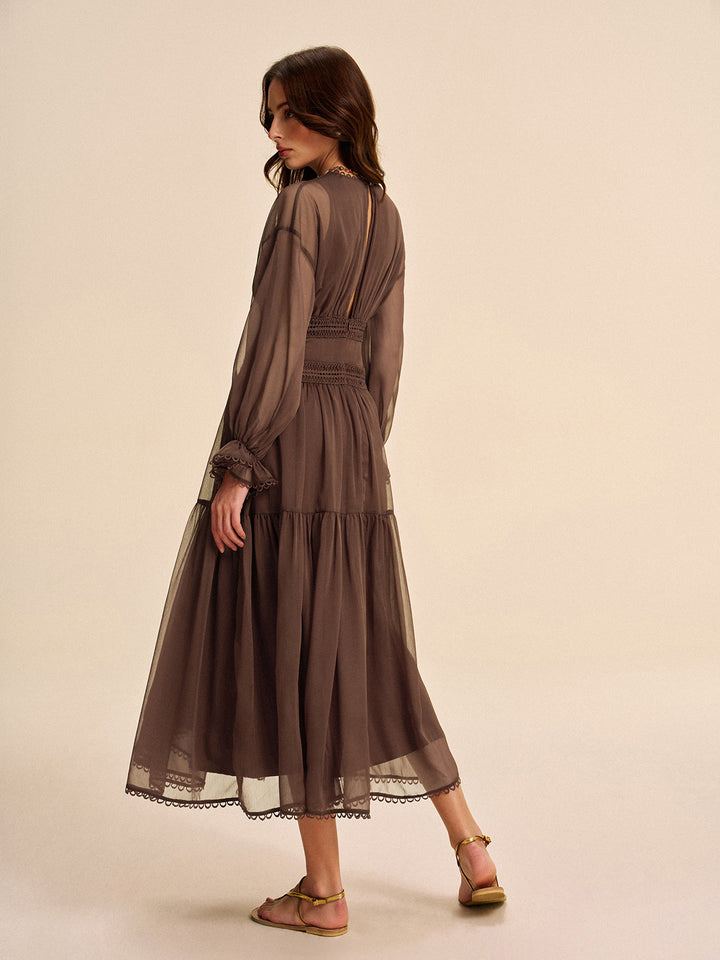 Boho Yari Şeffaf Şifon Elbise