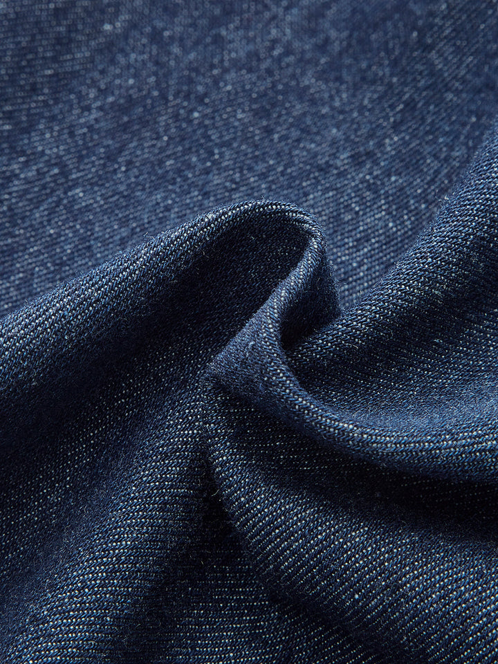 V Yaka Kolsuz Düğmeli Kot Elbise