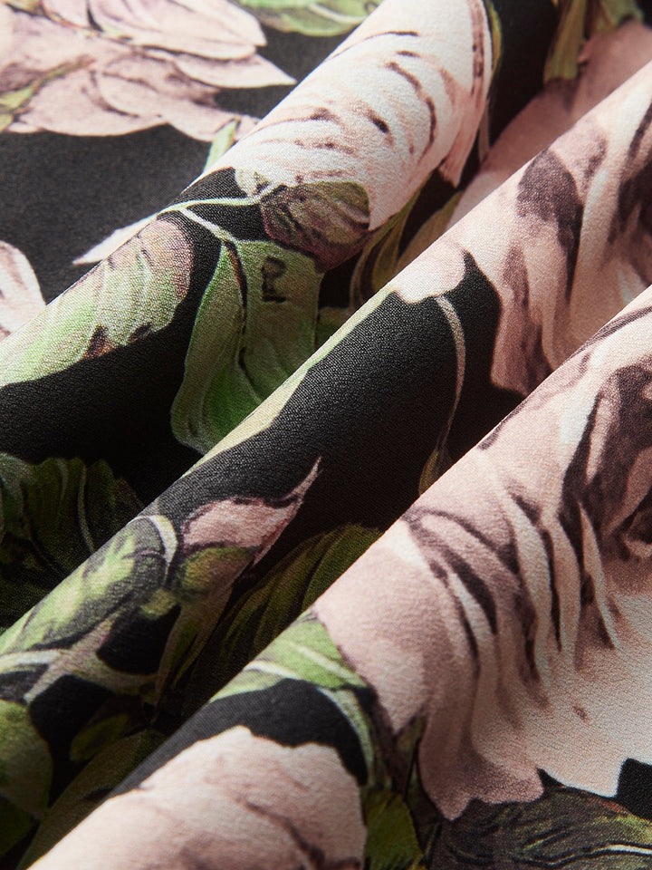 Çiçekli Dantel-Süslemeli Bağcıklı Elbise