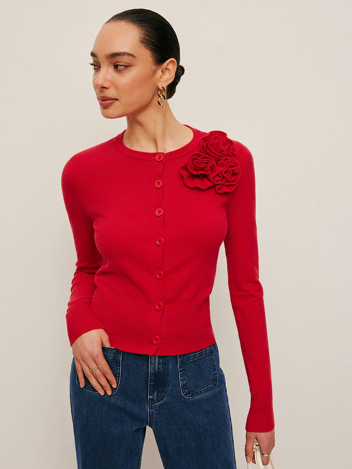 3D Çiçekli Vurgulu Hırka