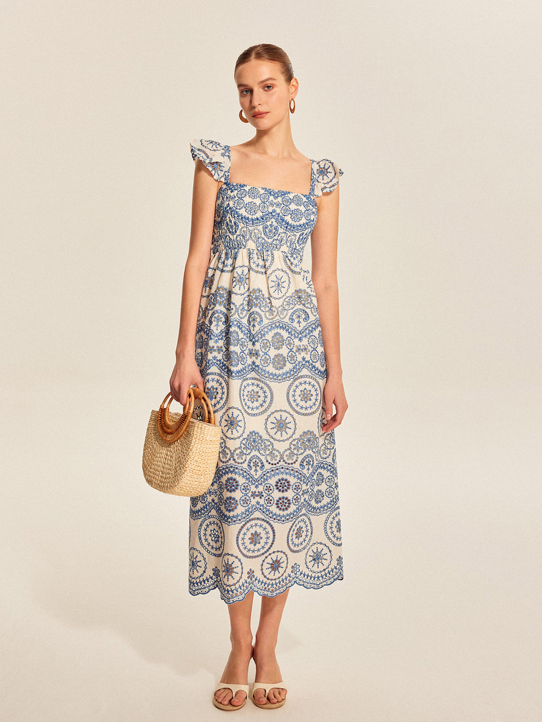 Yarı Şeffaf Boho Çiçekli Sırt Kesimli Elbise