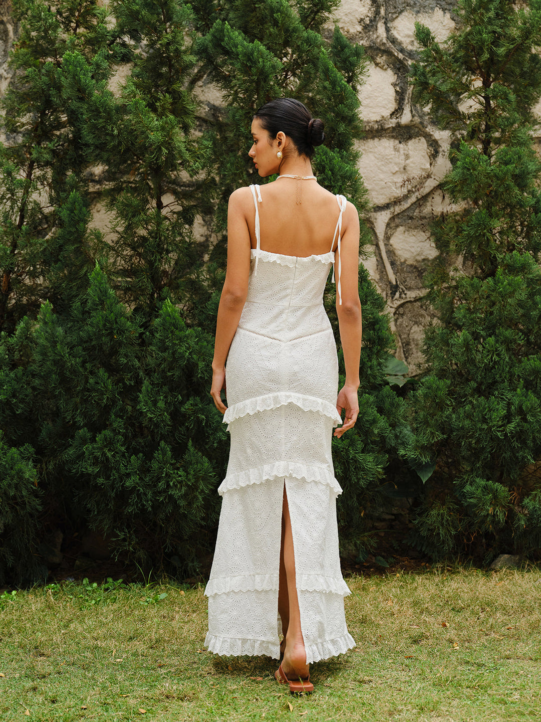 Bağcıklı Bağcıklı Askılı Volanlı Yarık Elbise