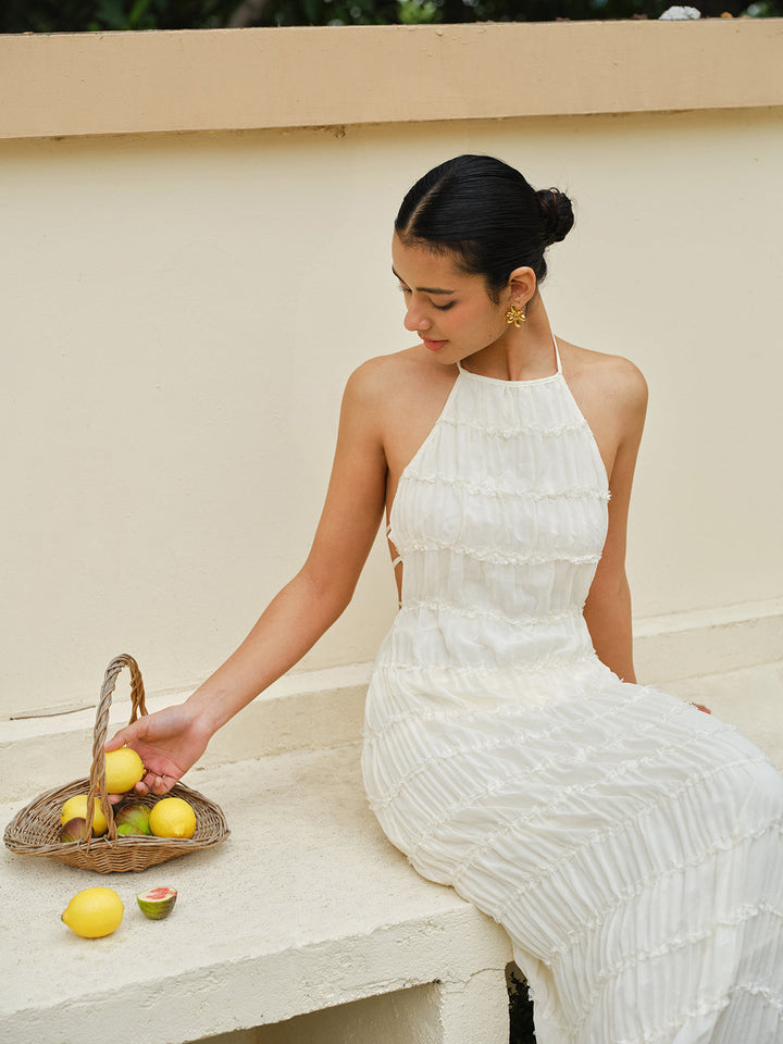 Halter Askılı Sırt Fırfırlı Elbise