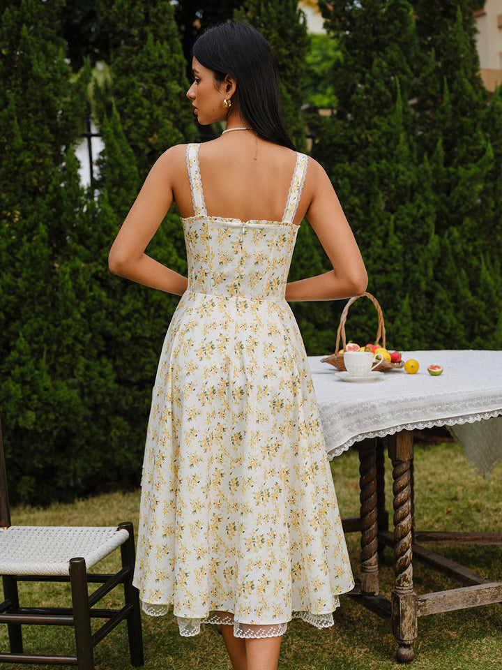 Çiçekli Dantel-Önden Bağlamalı Elbise