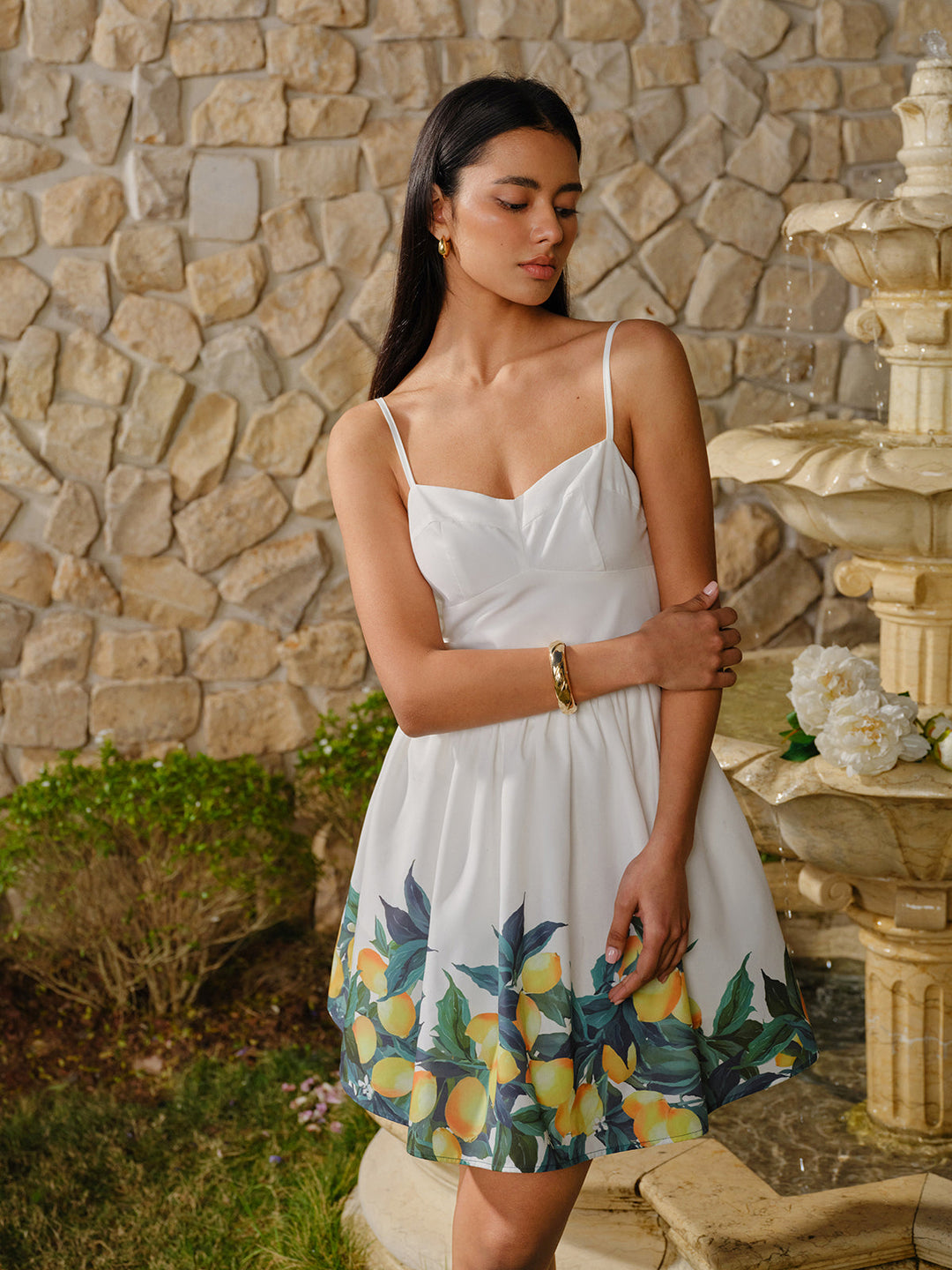 Limon Desenli Korse A Kesim Elbise