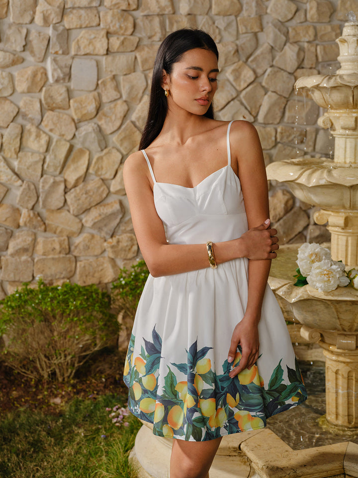 Limon Desenli Korse A Kesim Elbise