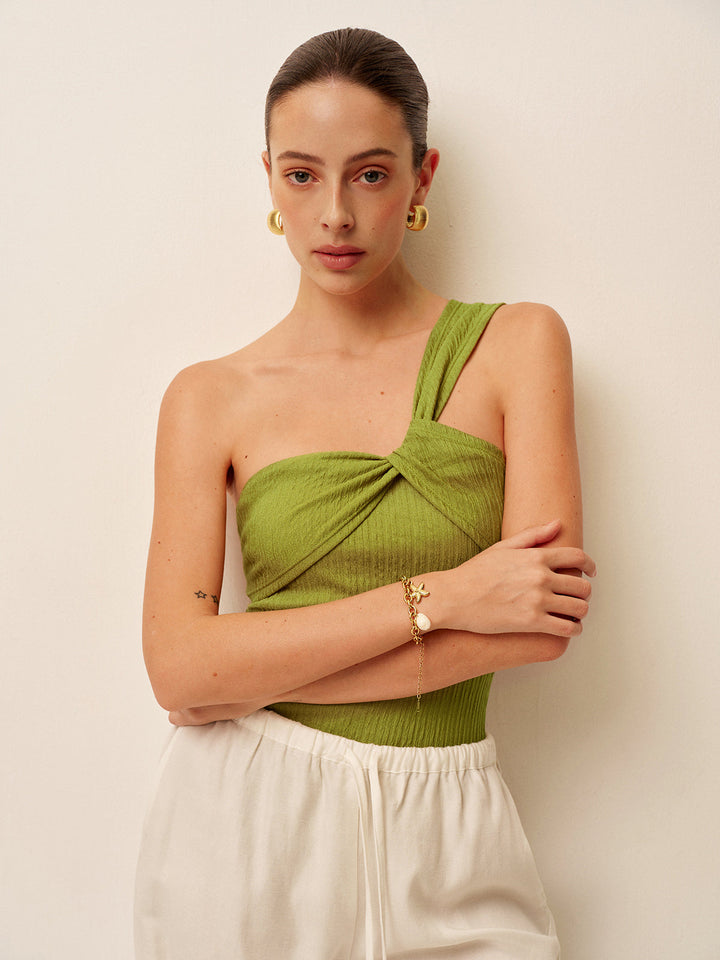 Buruşuk Büküm Tek Omuzlu Mayo