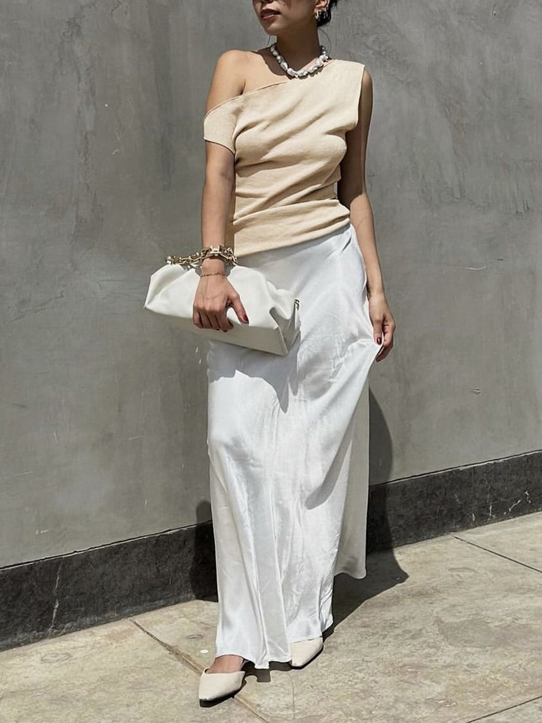 Düz Asimetrik Yaka Kazak Yelek