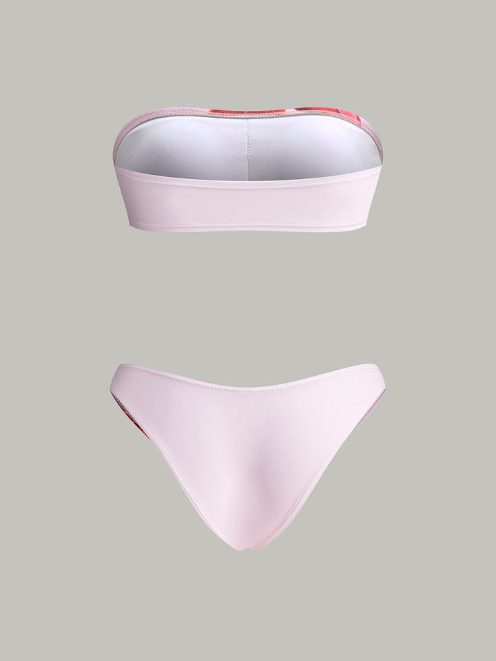 Çiçek Desenli Bandeau Bikini Ve Üst Etek