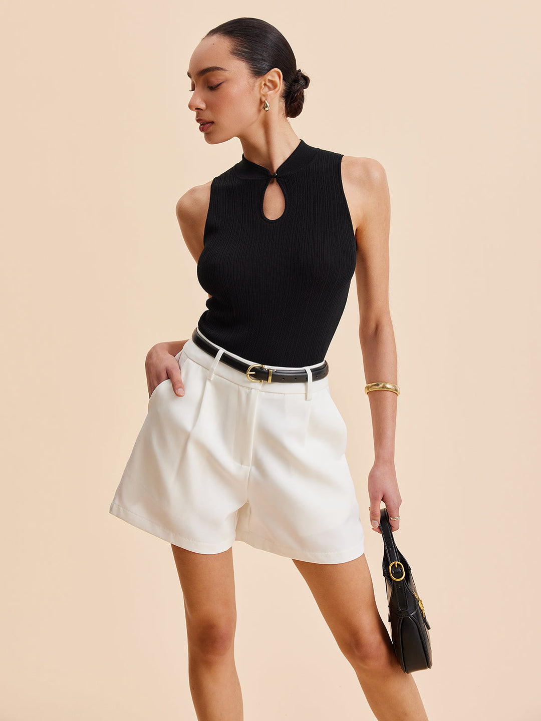 Sahte Yaka Anahtar Deliği Örgü Yelek