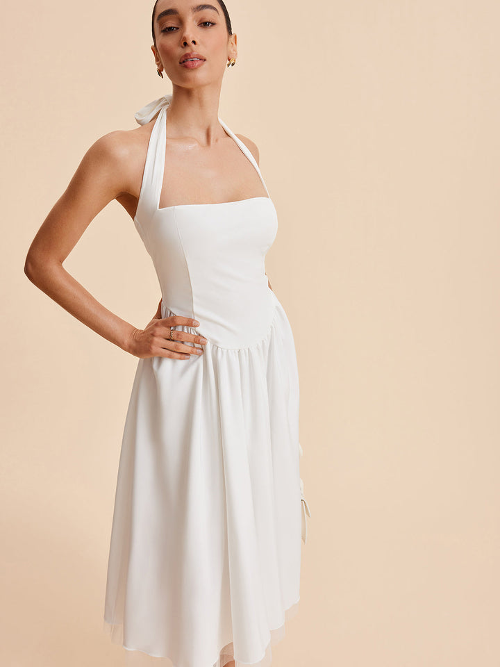 Halter Sırtı Açık Fermuarlı Kolsuz Elbise