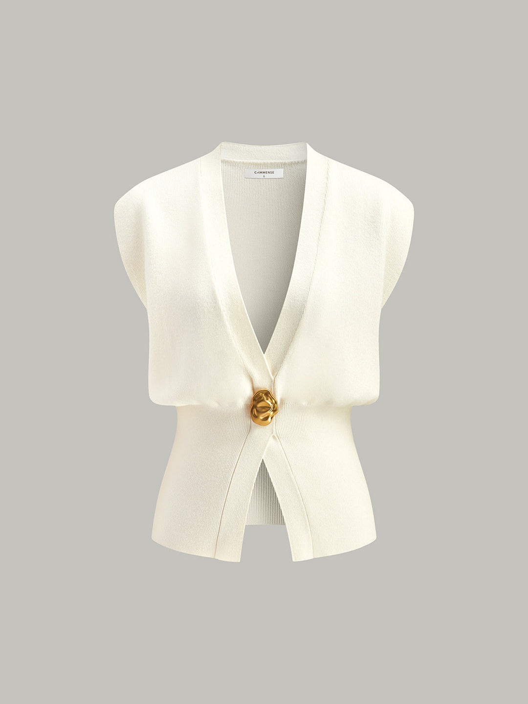 V Yaka Düğmeli Detaylı Kazak Yelek