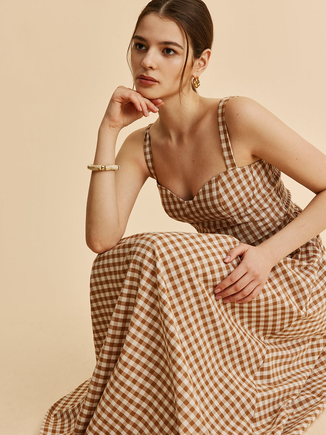 Gingham Kemerli Büstiyer Elbise