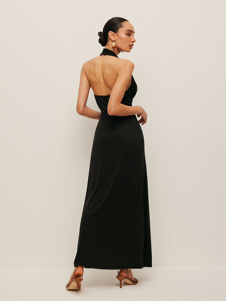 V Yaka Büküm Ön Askılı Elbise