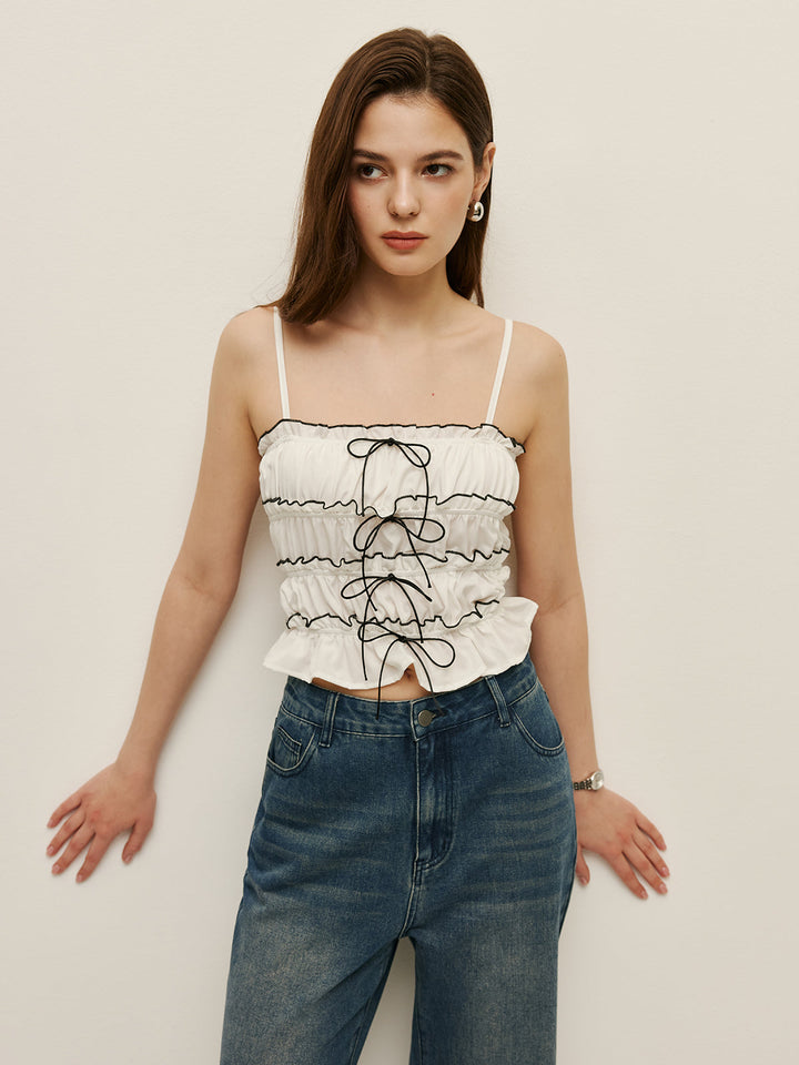 Dantelli Kontrast Şeritli Bağcıklı Cami