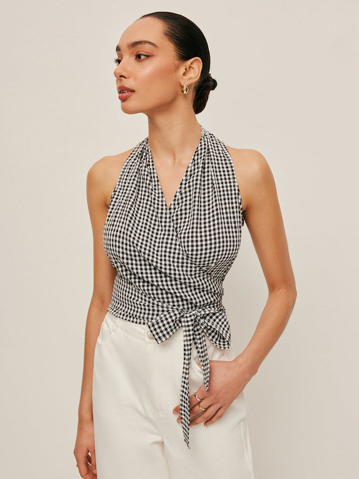 Gingham Halter Wrap Üst