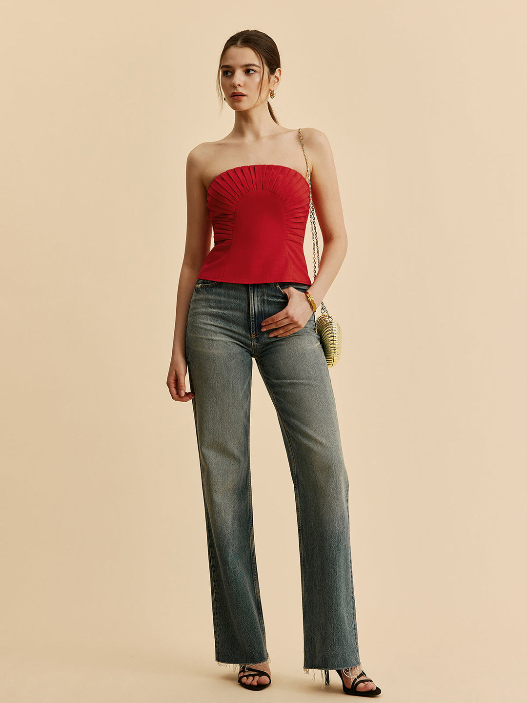 Pamuk Ve Keten Pliseli Straplez Üst