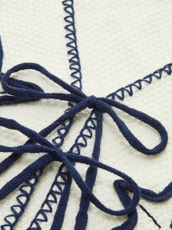 İşlemeli Örgü Önü Bağcıklı Yelek