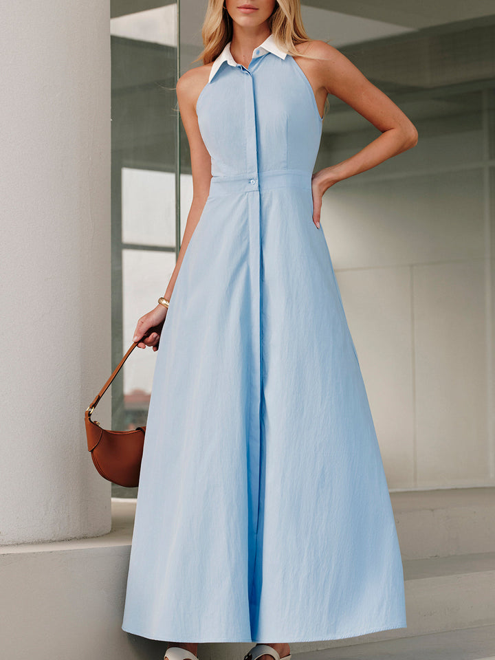 Düğmeli Kolsuz Yaka Elbise