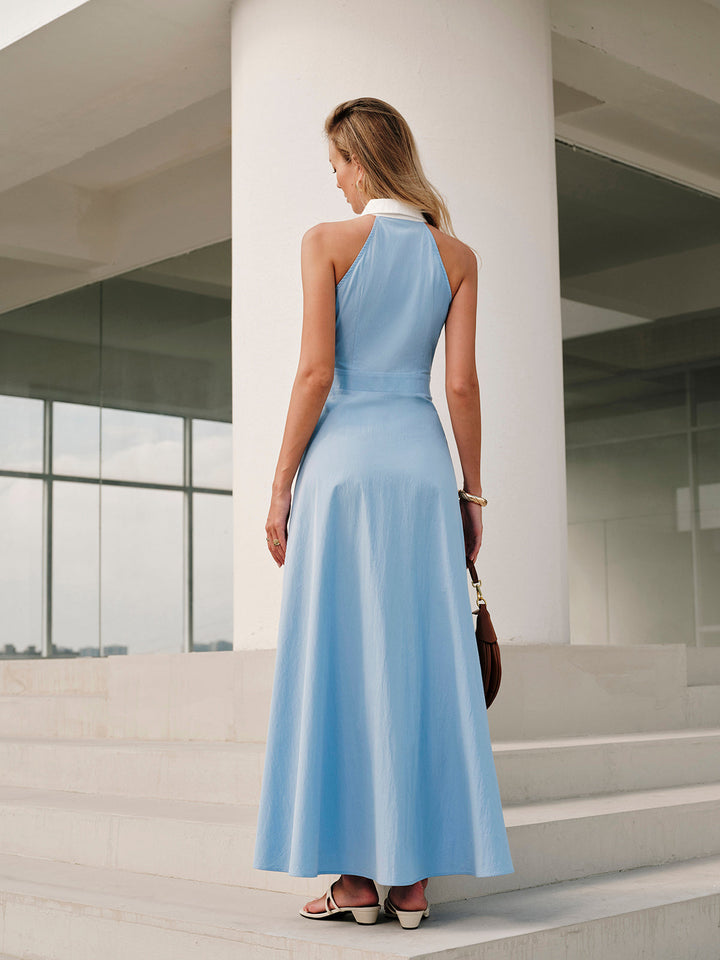 Düğmeli Kolsuz Yaka Elbise