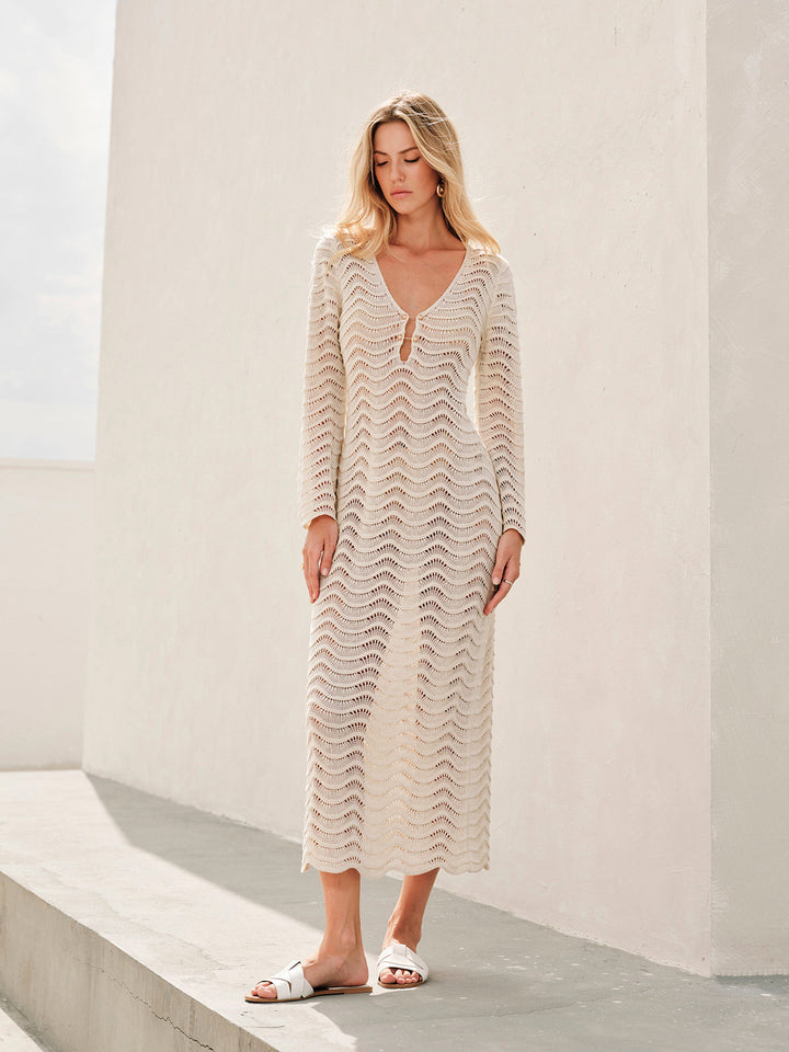 Metal Kesikli Bağcıklı Kazak Elbise