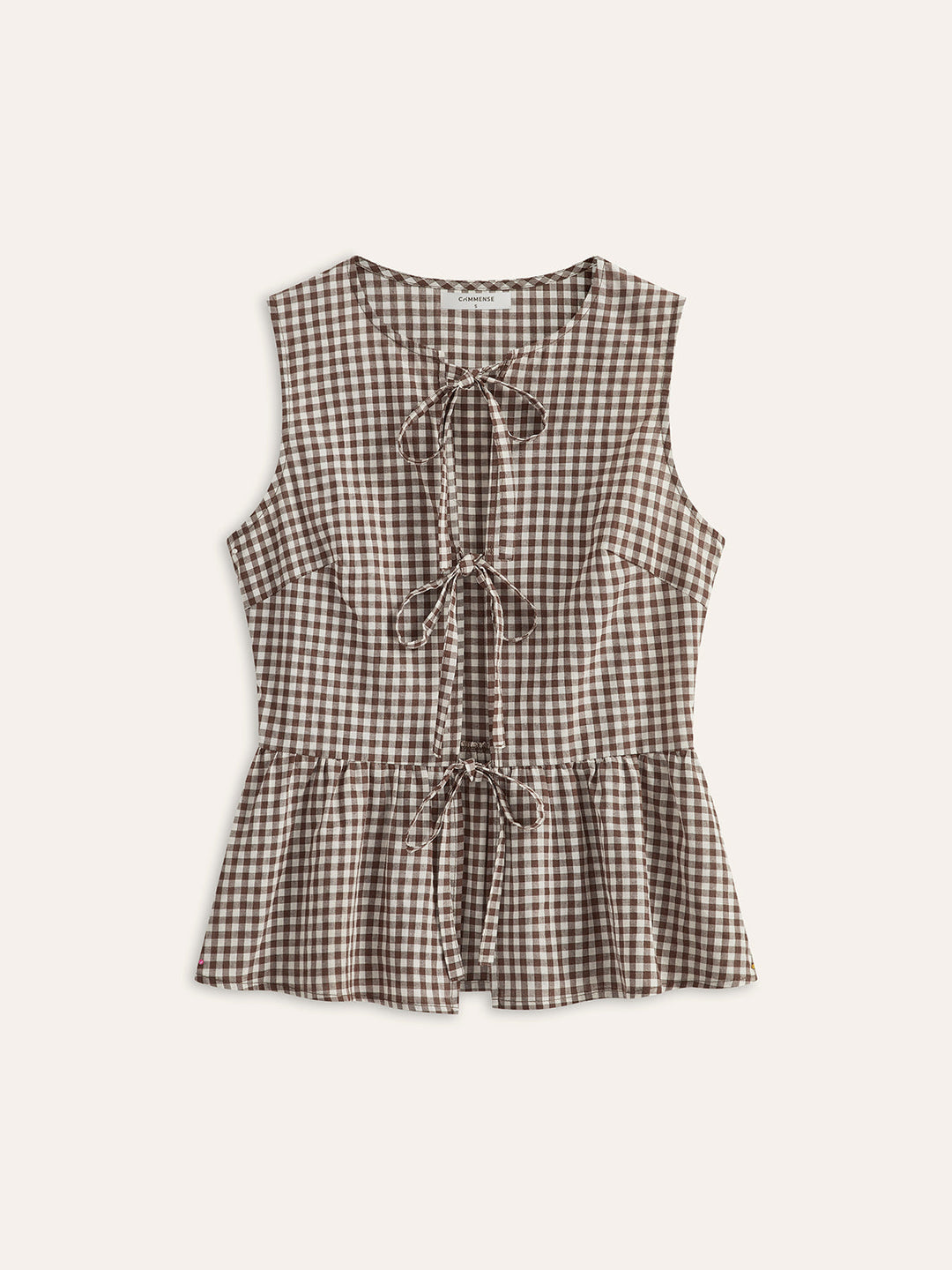 Gingham Önden Bağlamalı Peplum Üst