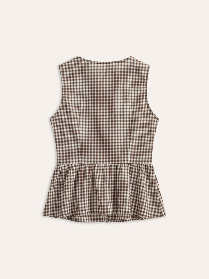 Gingham Önden Bağlamalı Peplum Üst