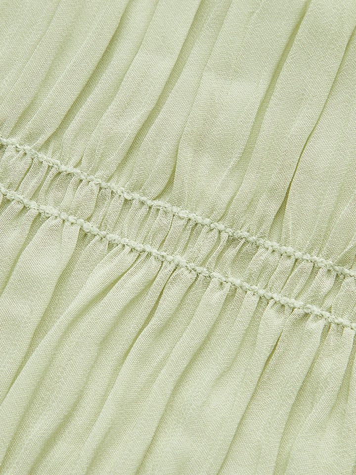 Yarı Şeffaf Askılı Pileli Elbise