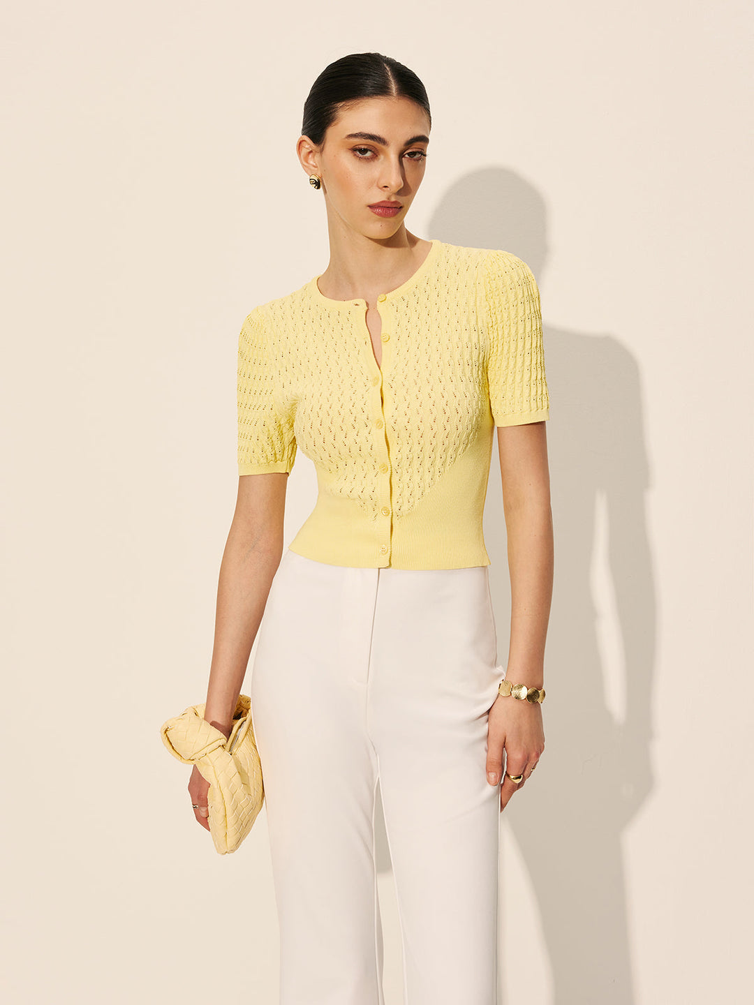 İçi Boş Örgü Düğmeli Üst