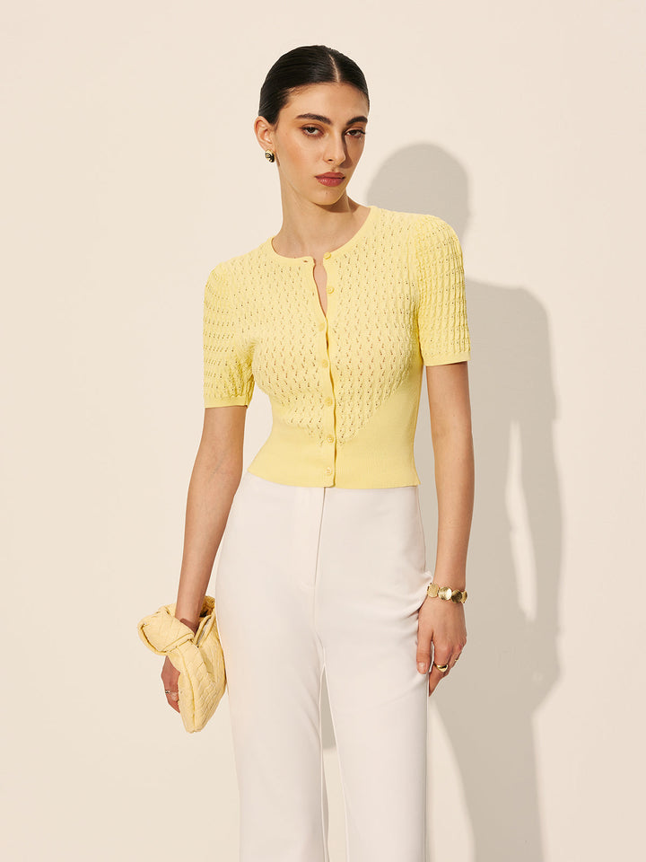 İçi Boş Örgü Düğmeli Üst
