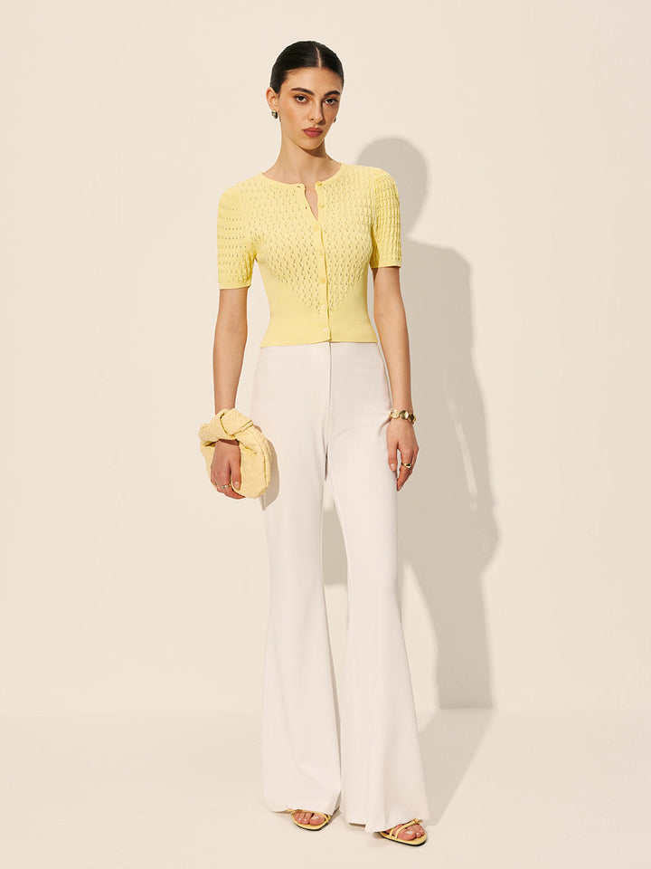 İçi Boş Örgü Düğmeli Üst