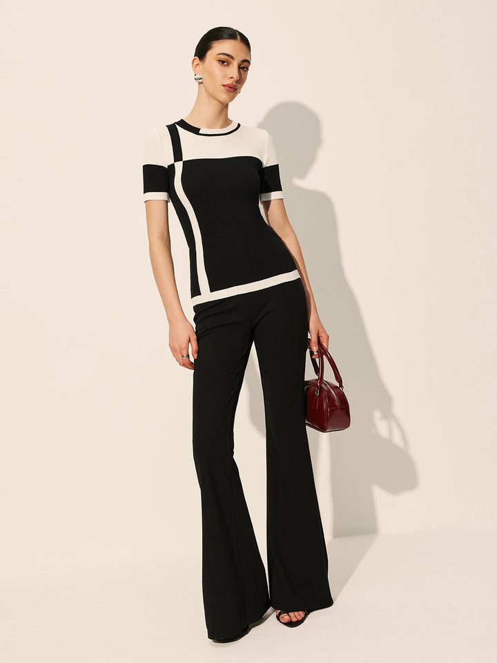 Renk Bloklu Yivli Örgü Üst