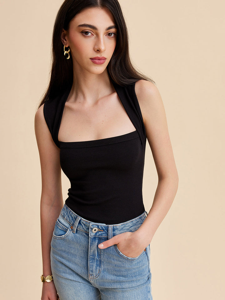 Kare Yakalı Yivli Tank Top