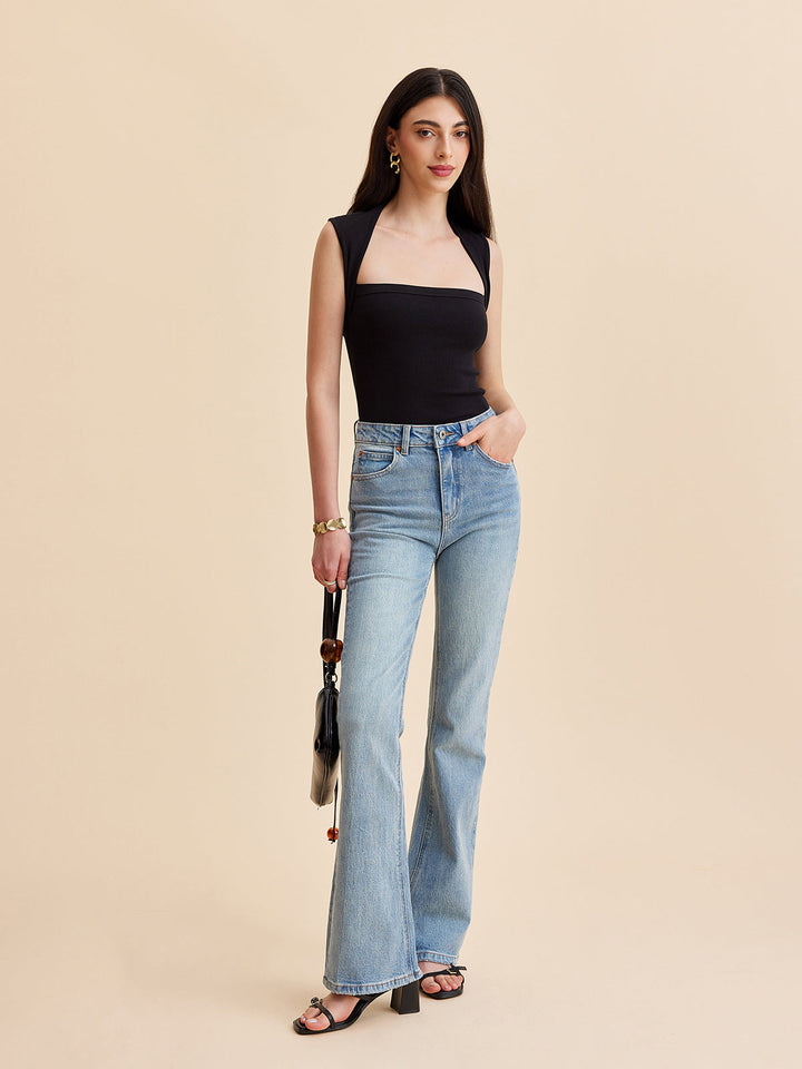 Kare Yakalı Yivli Tank Top