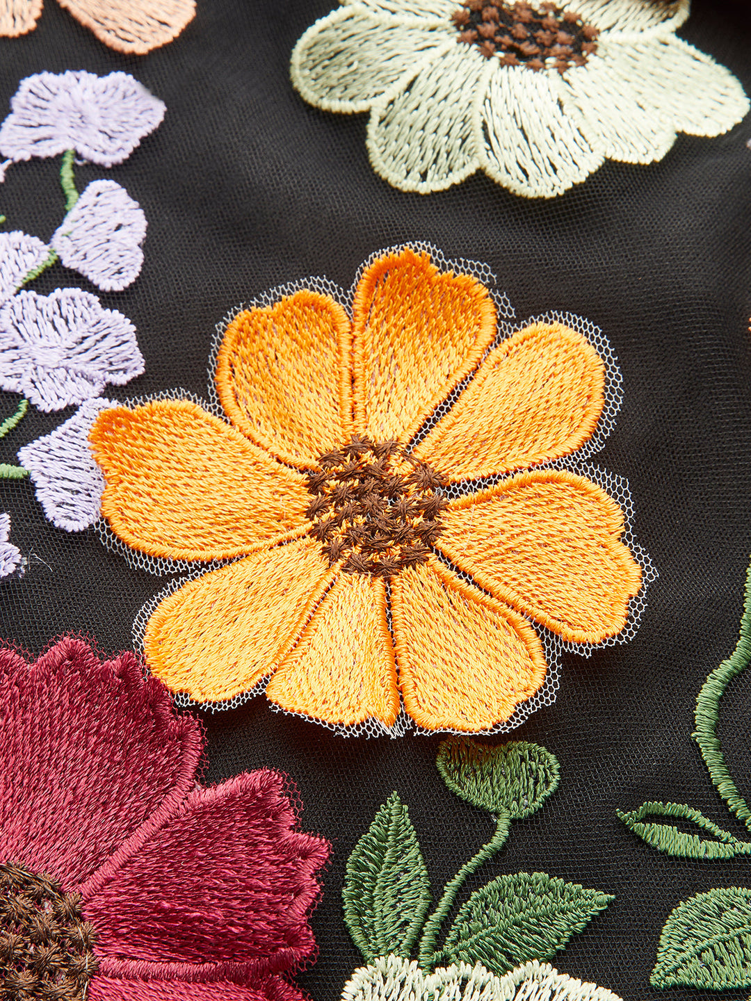 Renkli Çiçek İşlemeli File Elbise