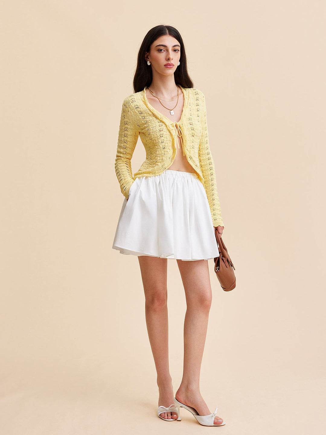 Önü Bağcıklı Tığ Örgü Hırka