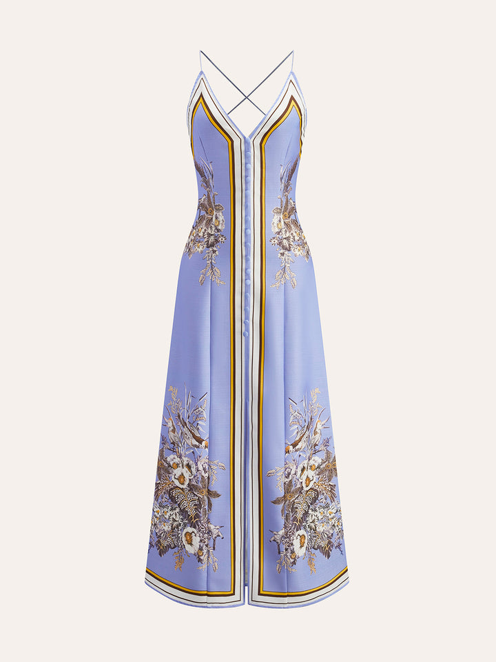 Rahat Çiçek Baskılı Askılı Uzun Elbise