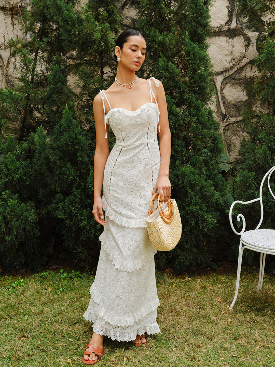 Bağcıklı Bağcıklı Askılı Volanlı Yarık Elbise