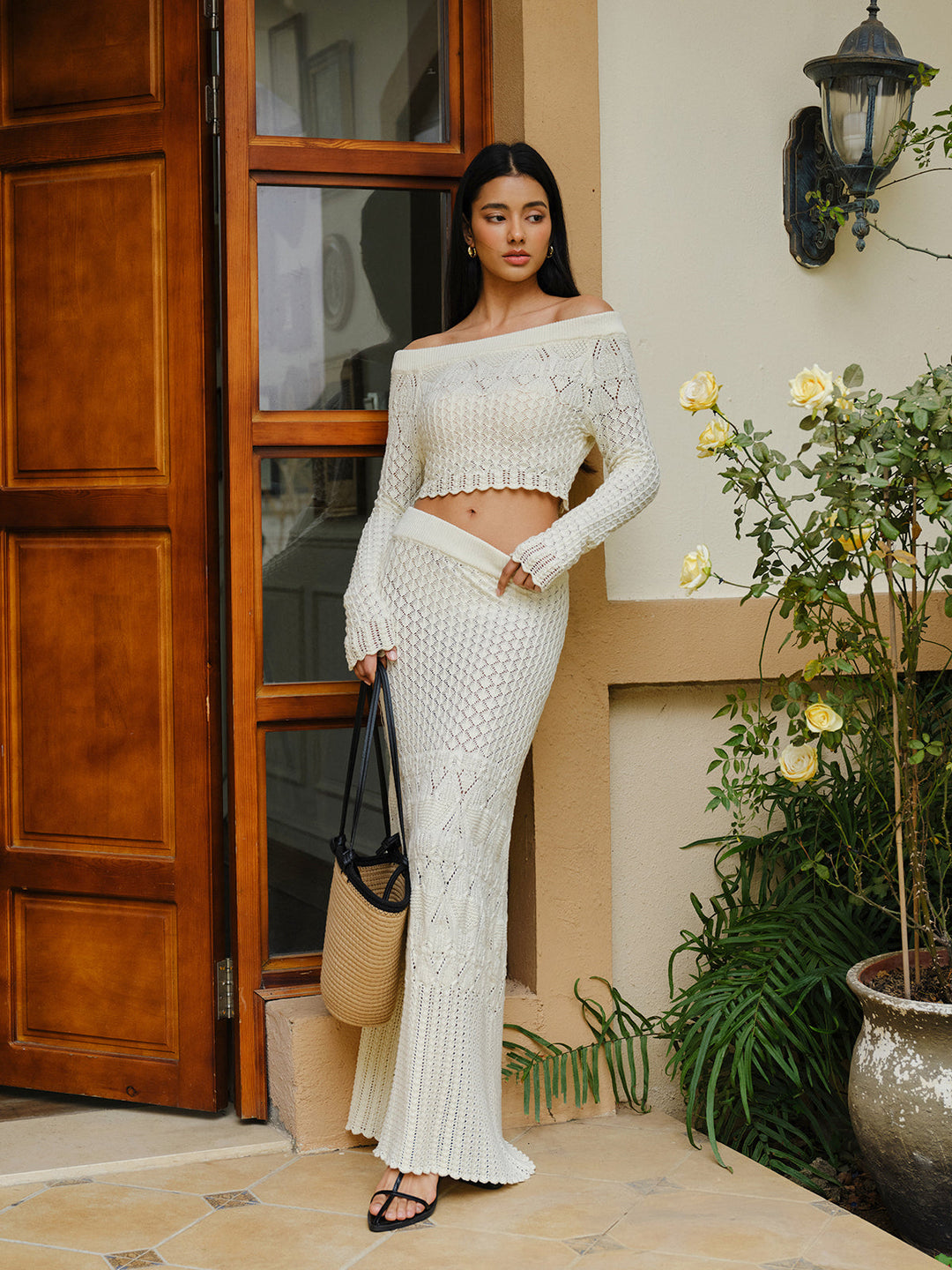 Örme Omuz Açık Kısa Üst