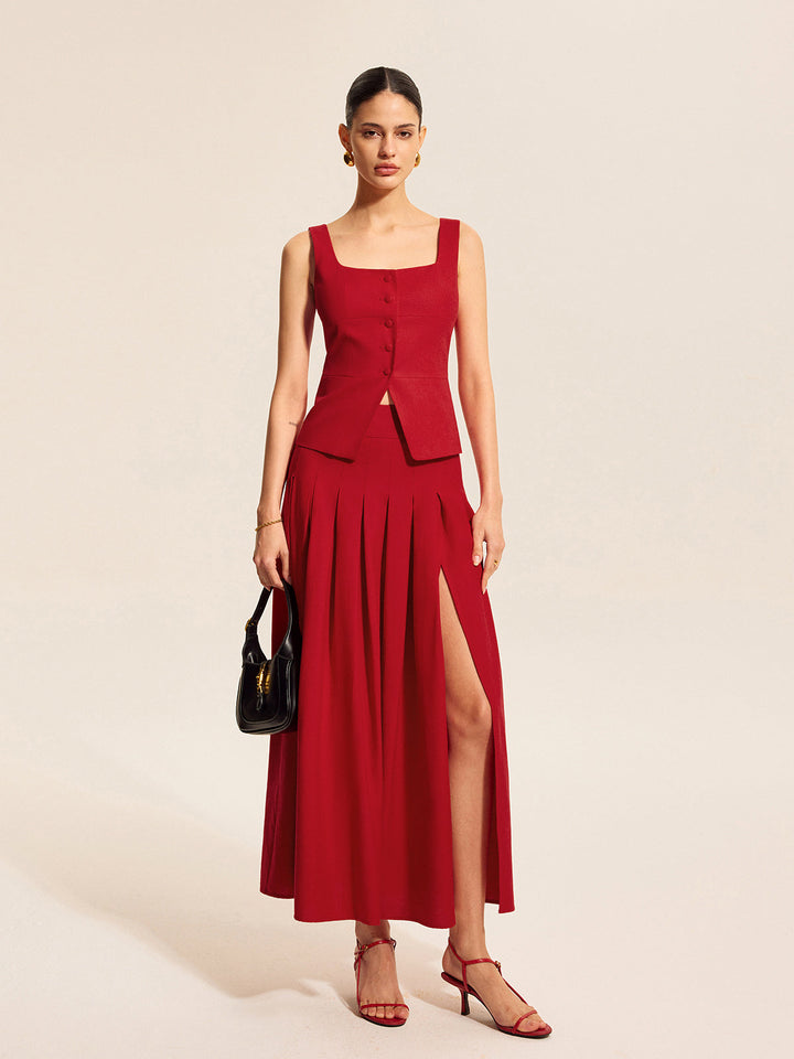 Pamuk & Keten Kare Yaka Yelek Üst