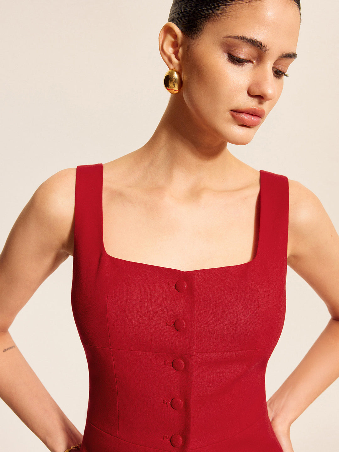 Pamuk & Keten Kare Yaka Yelek Üst