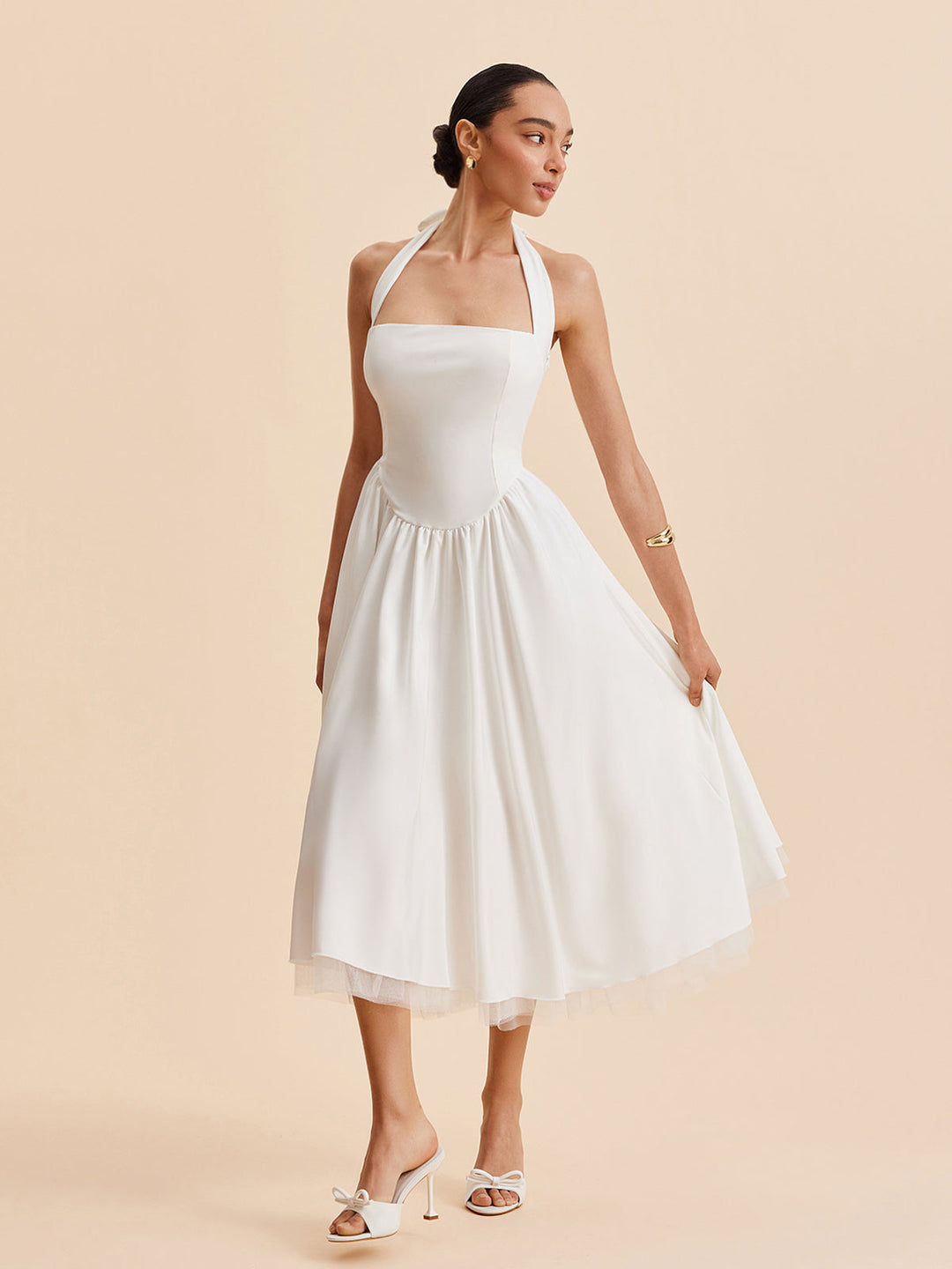 Halter Sırtı Açık Fermuarlı Kolsuz Elbise