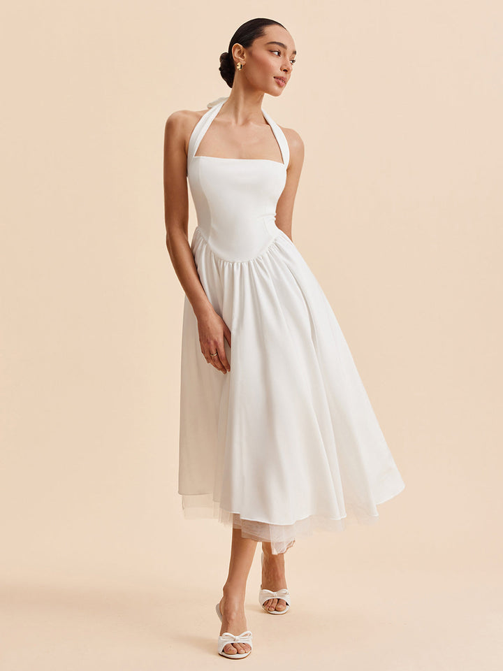 Halter Sırtı Açık Fermuarlı Kolsuz Elbise