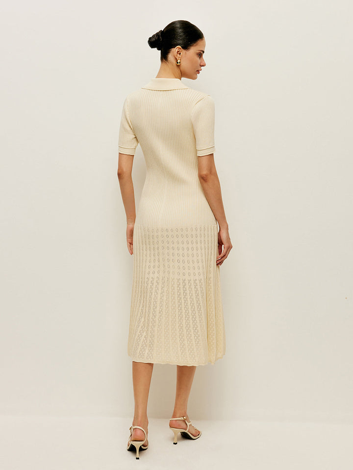 Örgü Hollow Düğmeli Polo Elbise