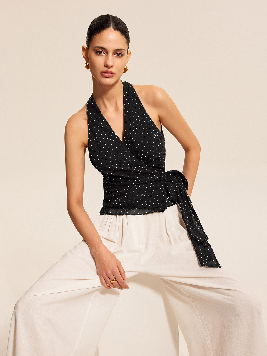 Polka Dot Sarma Bağcıklı Askılı Üst