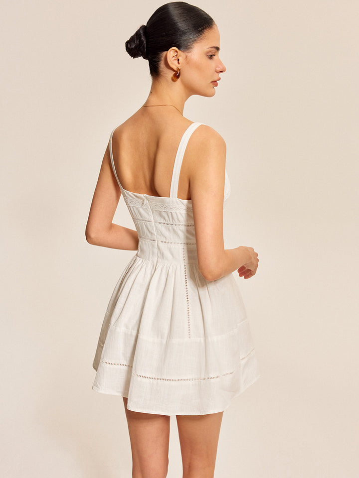 Pamuklu Dantel Kenarlı Kare Yaka Elbise