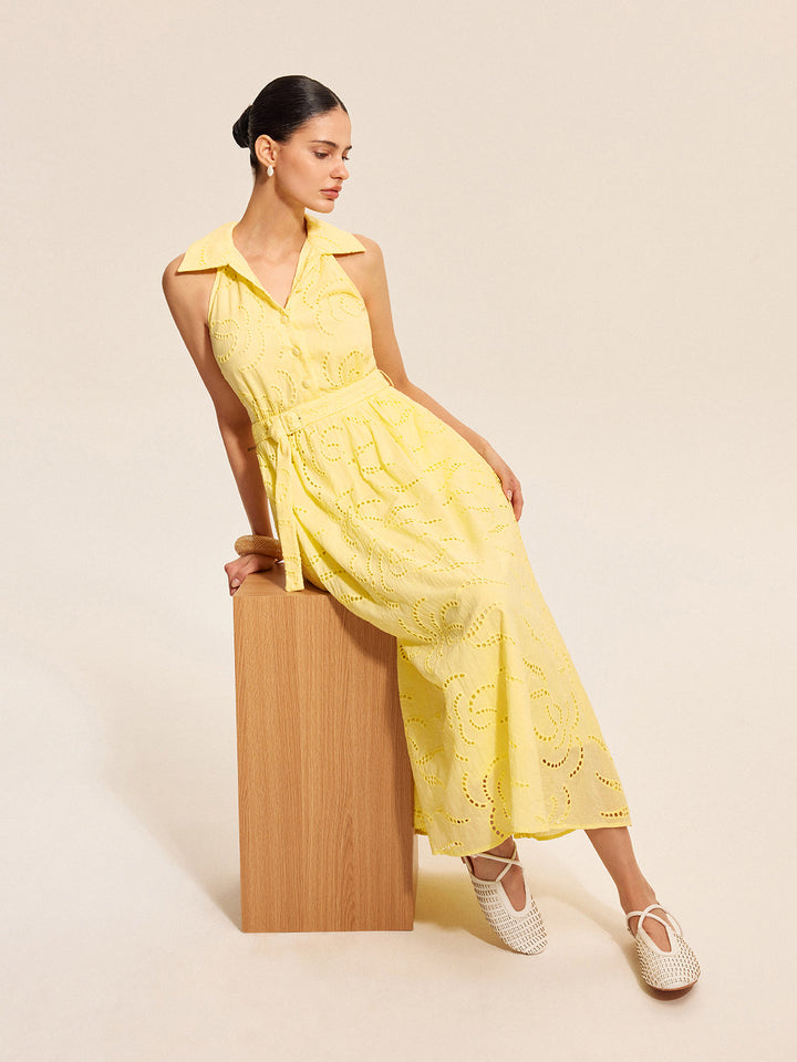 Pamuklu Kuşaklı İşlemeli Elbise